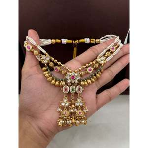Indian Ethnic Rutika Premium Gold Plated Zircon Chorski Bridal Necklace & Earring Set - Product Image 2