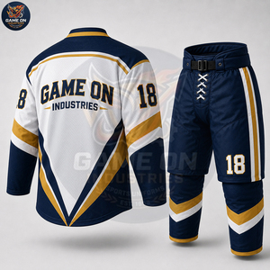 With Private Lable Sublimation Team Sportswear Breathable High Performance New Design Premium Navy Gold Ice Hockey Uniform Sets - Product Image 2