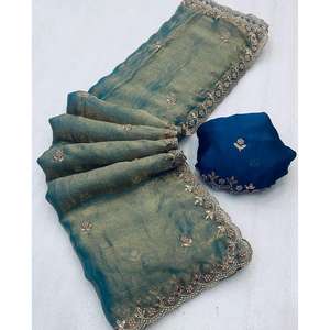 ชุดส่าหรีปักลายด้วยไข่มุกโมติทำมืออุปกรณ์สำหรับงานเลี้ยงที่สง่างาม - Product Image 5