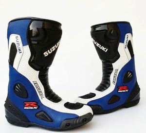 Bottes de moto pour homme, bleu, blanc, noir, mi-mollet, fermeture éclair, respirantes, dessus en PU, semelle extérieure en caoutchouc, semelle intermédiaire en EVA - Product Image 2