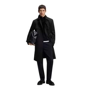 Abrigo de Hombre Estilo Británico Personalizado al por Mayor, Gabardina Negra de Poliéster con Cinturón Disponible, Abrigo Ecológico con Cuello Alto para Hombre - Product Image 1