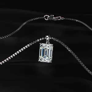 IGI Certified Lab Grown <b>D</b>-E Color Emerald Cut Solitaire Diamond Gold Pendant <b>Necklace</b> with VVS-VS Clarity for Engagement Wedding - Product Image 4