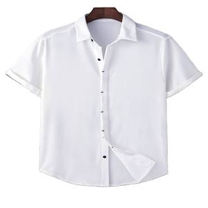 Chemises formelles à manches courtes pour hommes 100% coton, simples, unies, vêtements de travail - Product Image 6