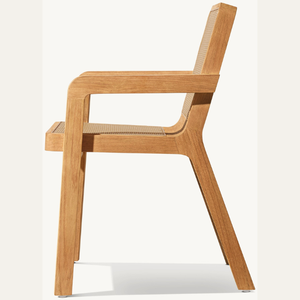 Chaises en teck en promotion avec accents en rotin de bonne qualité, style moderne et épuré, idéales pour les terrasses extérieures - Product Image 3