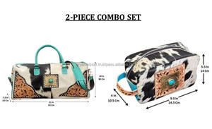 2025 New Design Luxury Tooled Leather Duffle <b>Bag</b> & <b>toiletry</b> <b>Bag</b> Set for <b>Women</b> High Quality Genuine Cowhide Leather 2 piece Set - Product Image 2