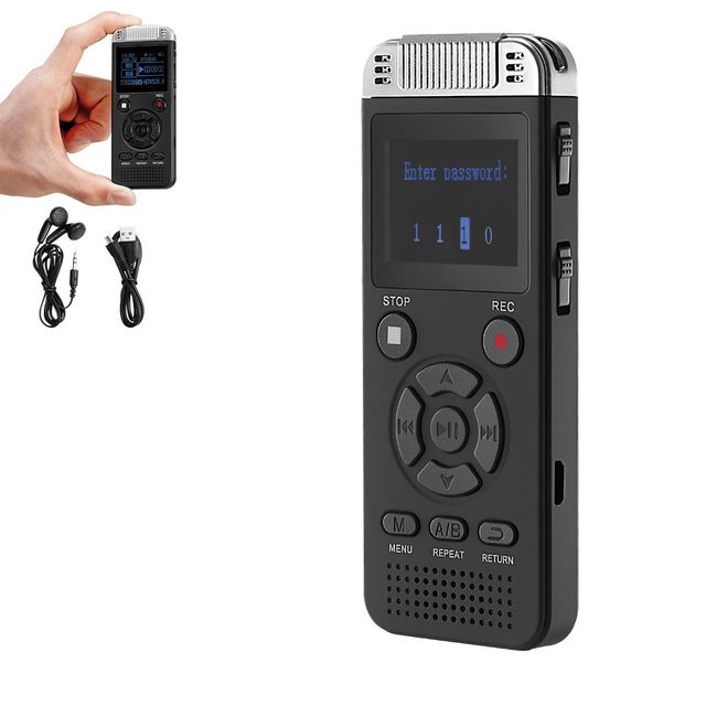"Voice Activated Digital Recorder 128GB for Meetings Password Protected Audio Recording Device with Playback USB Connectivity"