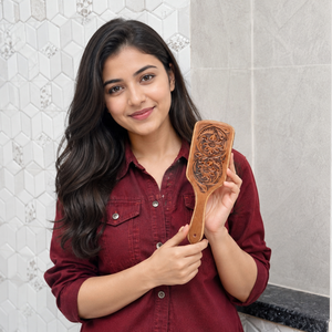 New Fashion Handmade Hand Tooled Leather Wooden Hair Brush With Woven Pattern Minimalist Modern Design Daily Use Rectangle Shape - Product Image 3