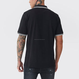 Camisa de Algodón Negra para Hombre, Manga Corta, Logotipo Frontal, Ribete en Contraste, Corte Regular Informal, Estampado Oxford, Transpirable, Bloques de Color - Product Image 2