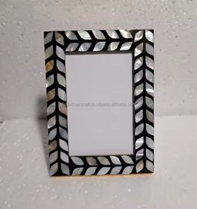 Decorative Picture Frame with Mother of Pearl Inlay for Tabletop or Wall Display <b>Holder</b> with Natural Wood and Elegant Inlay - Product Image 3