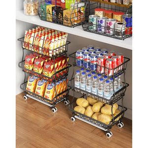Carrello dispensa a 3 livelli con ruote, cestelli in filo metallico e ripiani - Organizzatore da cucina impilabile - Product Image 1