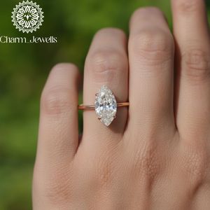 Bague de fiançailles classique pour femme Charm_Jewells en moissanite taille marquise, plaquée or rose, sertie à griffes - Product Image 4