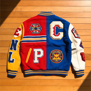 2024 High Quality Embroidery Custom Printing Long Sleeve Mens Baseball Varsity <b>Jacket</b> 100% Wool Windproof <b>Patchwork</b> Stand <b>Jacket</b> - Product Image 5