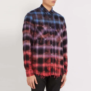 Men's Dip Dye Plaid Flannel <b>Shirt</b> Full Sleeve Cotton Autumn Style <b>Shirts</b> & Tops with customize logo of your choice - Product Image 2