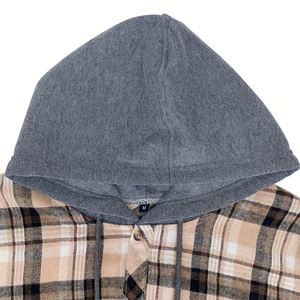 Veste en flanelle à capuche pour homme avec logo sur le devant, fermeture boutonnée, tissu doux en polyester/coton, vêtement décontracté élégant pour l'extérieur - Product Image 6