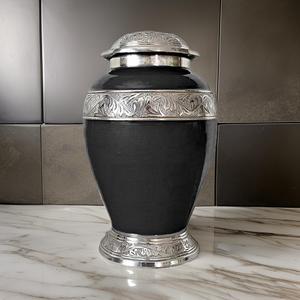 Wholesale Charcoal <b>Black</b> Silver Band Funeral Ceremony Metal Cremation Urns Decorative Memorial Ashes Metal Jar Customized Colour - Product Image 3