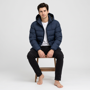 <b>Men</b> Hooded Puffer Jacket Winter Warm Breathable Polyester Filling Zipper Closure Casual Solid Color Slim Fit Regular Front - Product Image 6