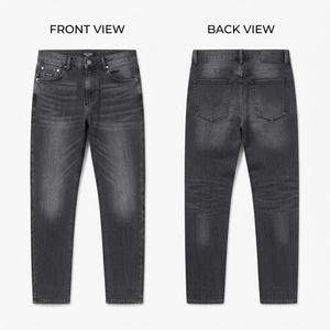 Pantalon en jean noir uni pour homme de qualité supérieure, 360 GSM, coton sergé, coupe droite, lavé, cinq poches, logo brodé personnalisé, jean décontracté - Product Image 2