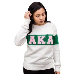 Pull en chenille blanc et vert AKA pour femme, col rond, tricoté, tissu doux de qualité supérieure, élégant, décontracté et confortable - Product Image 1