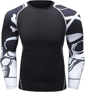 Camiseta de Compresión Deportiva Negra para Hombre con Logotipo Personalizado y Mangas con Estampado de Calavera, para Entrenamiento - Product Image 1