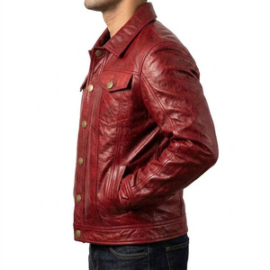 Nouvelle arrivée : veste en cuir véritable de style pakistanais vintage pour hommes - Veste en cuir de type trucker ajustée et personnalisable - Product Image 5