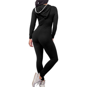 Mono rosa con capucha para mujer, sin mangas, largo completo, con cremallera frontal, ajuste regular, ropa casual de yoga, cintura alta, transpirable, de punto. - Product Image 3