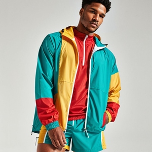 Men's Color Blocking Windbreaker Jacket And <b>Shorts</b> Set Sporty Spring Outdoor Activewear Breathable Lightweight - Product Image 2