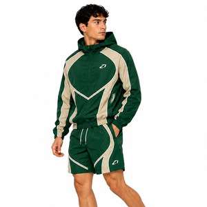 Ensemble de survêtement personnalisé brodé pour homme, coupe-vent en nylon deux pièces avec fermeture éclair, idéal pour l'été, comprenant un short et un sweat à capuche - Product Image 4