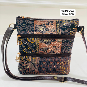 Bolso Bandolera Vertical Vintage Moderno con Estampado Étnico y Parches Suaves, con Doble Cremallera, Ligero, para Mujer, Ideal para Viajes - Product Image 1