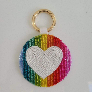 Classic Colorful Crystal Glass Beaded Handmade Durable Eco-Friendly Waterproof <b>Rose</b> <b>Quartz</b> Keychain with Embroidery Detailing - Product Image 3