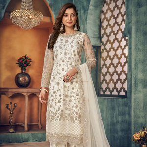 Salwar Kameez Moderne Semi-Cousu en Tulle Brodé pour Femme, Idéal pour Mariage, Diwali, Fête et Bal de Promo - Product Image 1