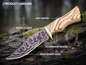 Couteau de chasse OEM artisanal en acier Damas cuivré, couteau à dépecer à lame fixe avec manche en bois, couteau de camping et d'extérieur EDC avec étui en cuir - Product Image 2