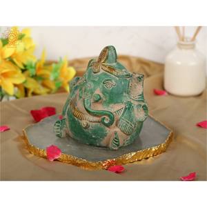 รูปปั้นพระพิฆเนศทองเหลืองขนาด6นิ้วทำด้วยมือมีสไตล์ของตกแต่งบ้านผลิตในอินเดีย - Product Image 3