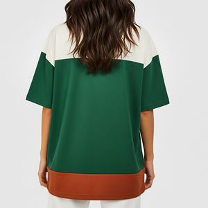 T-shirt pour femme de haute qualité 100% coton, style hip-hop oversize, col rond, color block, respirant, streetwear, léger - Product Image 3