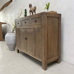Antique Elm Cupboard Rustic Solid Wood Sideboard <b>Vintage</b> Storage Cabinet With <b>Drawers</b> Wabi Sabi Buffet Farmhouse Living Room - Product Image 2