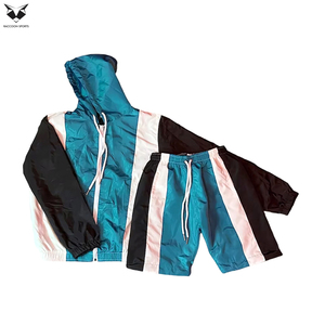 Veste et short coupe-vent décontractés, style hip-hop moderne, pour l'extérieur, avec empiècements contrastants, color-block personnalisé, respirants et résistants à l'eau - Product Image 5