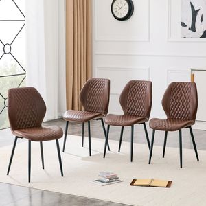 Set di 4 Sedie da Pranzo Moderne di Lusso in PU Trapuntato Marrone Diamantato con Gambe in Metallo Nero per Arredamento Cucina Imbottito - Product Image 6