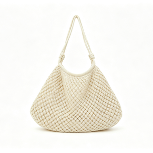 Sac en maille crochetée personnalisé, sac à bandoulière tissé avec sangle en corde nouée, sac de plage en filet ajouré - Product Image 2