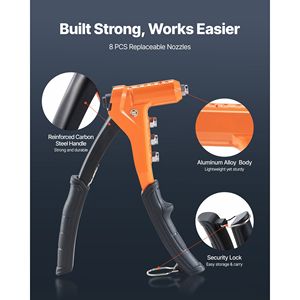 Kit di utensili Rivnut da 9 pollici per uso con una mano, con 8 mandrini e punta a gradini per 80 dadi (metrici e SAE) - Product Image 3