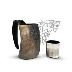 Taza de cuerno para beber vikingo Comida segura Artesanía natural Cuervo Rey Cuerno Taza de jarra de La India - Product Image 6