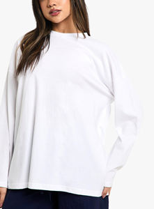 Cheap Price Women's White Long Sleeve T-<b>Shirt</b> Crew Neck Loose Fit <b>Flame</b> Logo Print 100% Cotton Jersey Casual All Seasons - Product Image 3