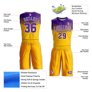 Custom Sublimated Basketball Jersey Set Gold Navy Mesh Tank Sleeveless Breathable <b>Athletic</b> Uniform Adult Team Name Number 00 - Product Image 5