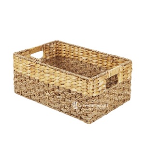 Water Hyacinth Woven Eco-Friendly Storage <b>Basket</b> <b>Rectangular</b> Wicker Organizer with Handles for Bathroom Kitchen Living Room Gift - Product Image 1