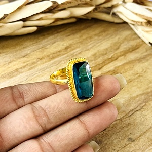 Unique Design Boho Topaz <b>Ring</b> Vintage Brass Band Women 18k <b>Gold</b> Plated Beaded Solitaire <b>Cocktail</b> Statement for Wholesale/OEM/ODM - Product Image 2