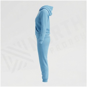 <b>Women</b> 100% Cotton Hooded Sweatshirt & <b>Joggers</b> Set Solid Color Casual Tracksuit Full Length Midweight <b>Fleece</b> Autumn Wear - Product Image 3