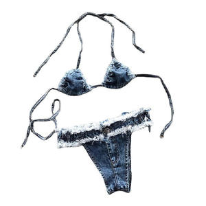 Conjunto de Bikini Triangular de Dos Piezas para Mujer, Traje de Baño con Diseño de Lazos Ajustables y Detalle de Cordón, Ropa de Baño Suave y Elástica para la Playa en Verano - Product Image 5