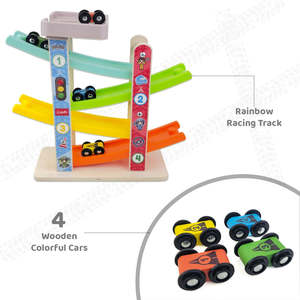 Wudly <b>Wooden</b> <b>Car</b> Ramp Racer 4-Level Continuous Motion 4 Mini <b>Cars</b> Educational Toy for Toddlers Enhances Fine Motor Skills - Product Image 4