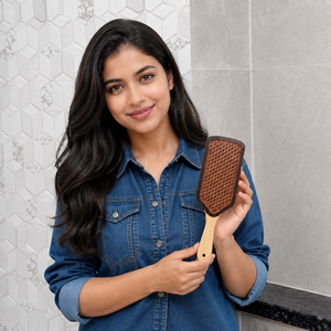 New Arrival Handmade Hand Tooled Leather Wooden Hair <b>Brush</b> With Woven Pattern Minimalist Modern Design Daily Use Rectangle Shape - Product Image 3