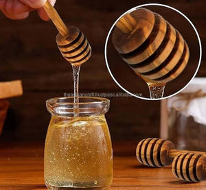 Custom Logo Eco-Friendly <b>Natural</b> Wood Honey Dipper Wooden Drizzle Server Dishwasher Safe for Serving Honey by Artisan Craft - Product Image 3