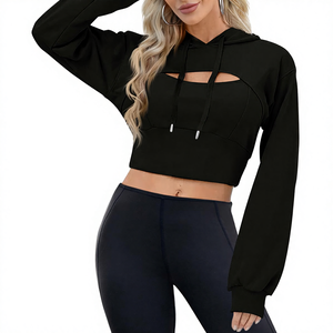 Sudadera Corta con Capucha para Mujer, Moda Otoño, Manga Larga, Lisa, Teñida, Informal, Superventas - Product Image 1