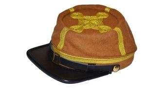 Gorras Kepis Unisex de 6 Paneles, Ajustables, Bordadas en Color Marrón, 100% Lana, Estilo Militar Americano, Reproducción de la Gorra Confederada Butternut - Product Image 4